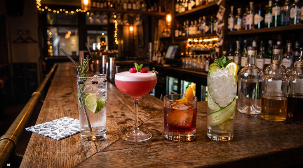 Gin Cocktails auf einem Tresen