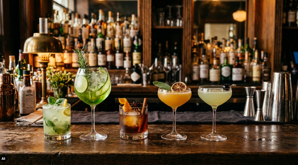 Herbal Aromatic Cocktails auf einem Tresen