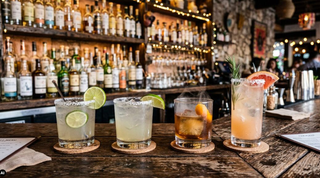 Tequila und Mezcal Cocktails auf einem Tresen